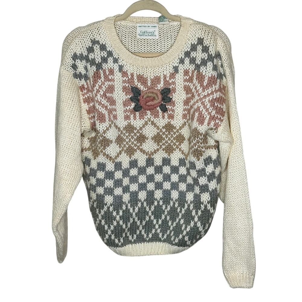 Colleen's Collectables NWT Vintage Embroidered Floral Fair Isle Sweater Preppy M